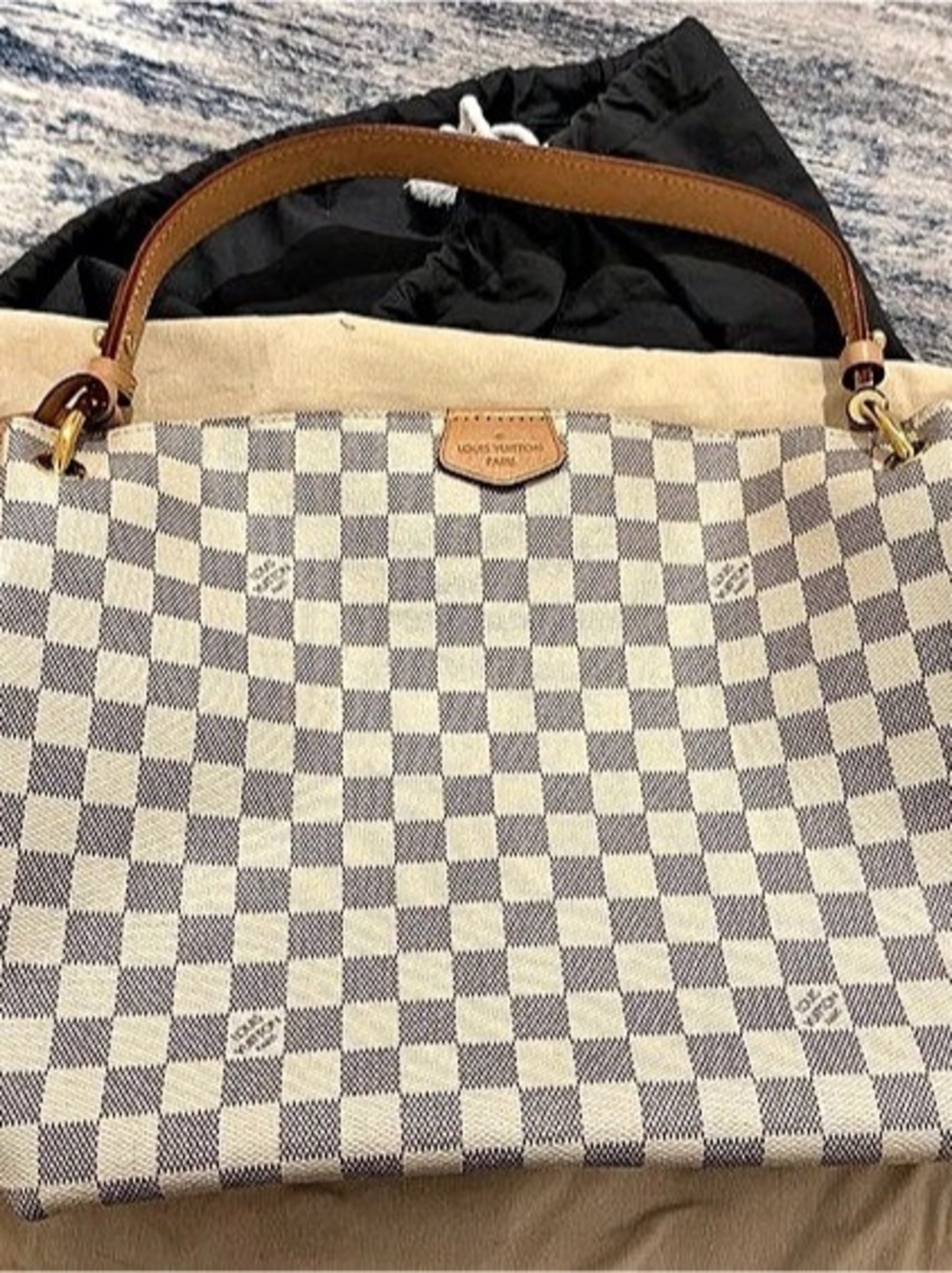 Louis Vuitton Graceful MM Damier Azur Shoulder Bag White & Blue